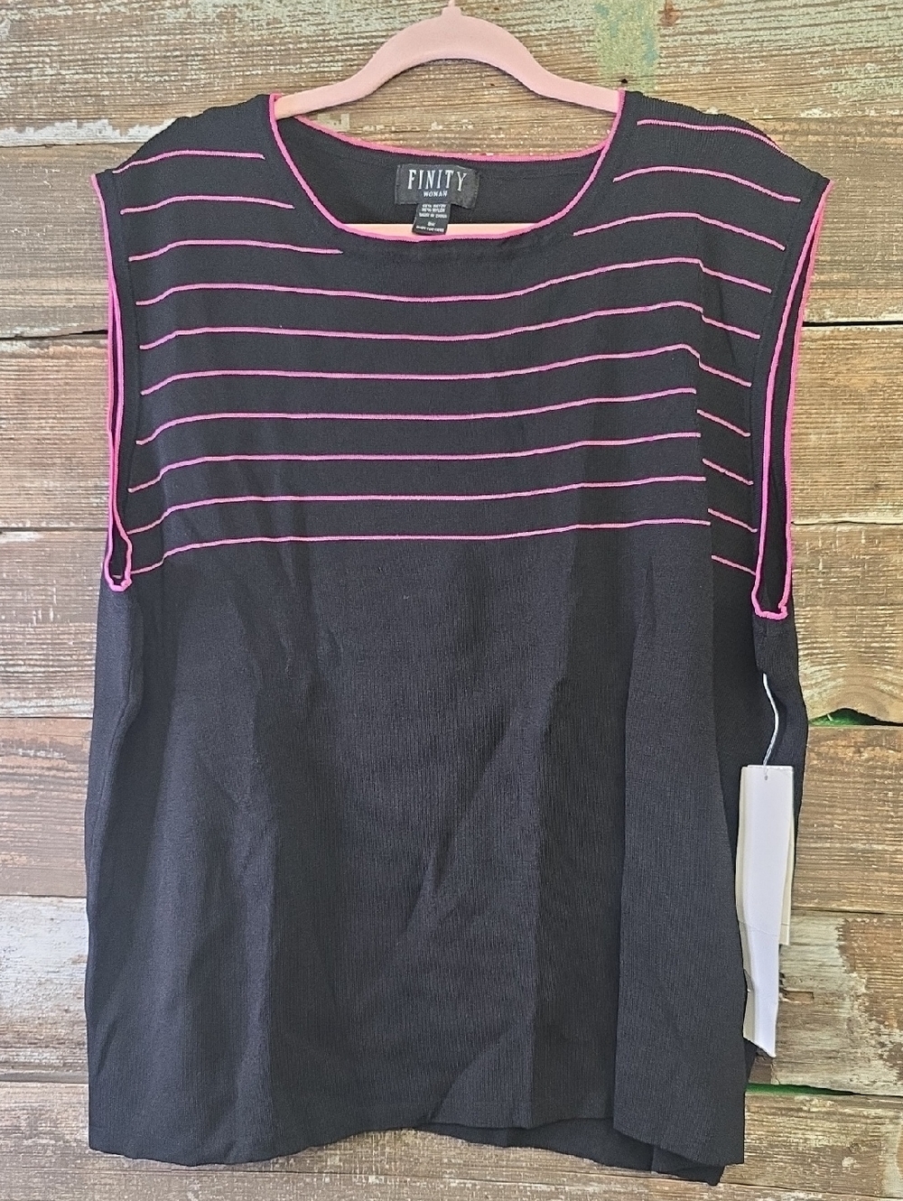 Finity Black Tank Top with Pink Stripes, Size 3X, NWT